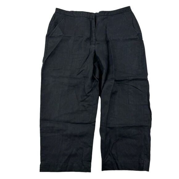 Liz Claiborne Audra 100% Linen Black Straight Leg Capri Pants Sz 12P 12 Petite - Picture 1 of 9